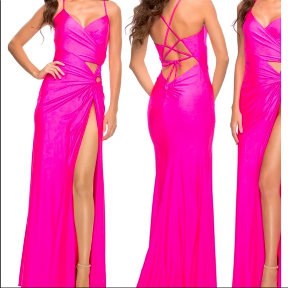 La Femme Dresses & Skirts - New La Femme Hot Pink Cut Out Cocktail Prom Gala Wedding Party Hi Slit Gown